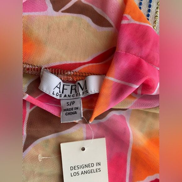 AFRM Zoe Mock Neck Mesh Top Pink Sheer Abstract Womens Size S/P - Picture 6 of 12